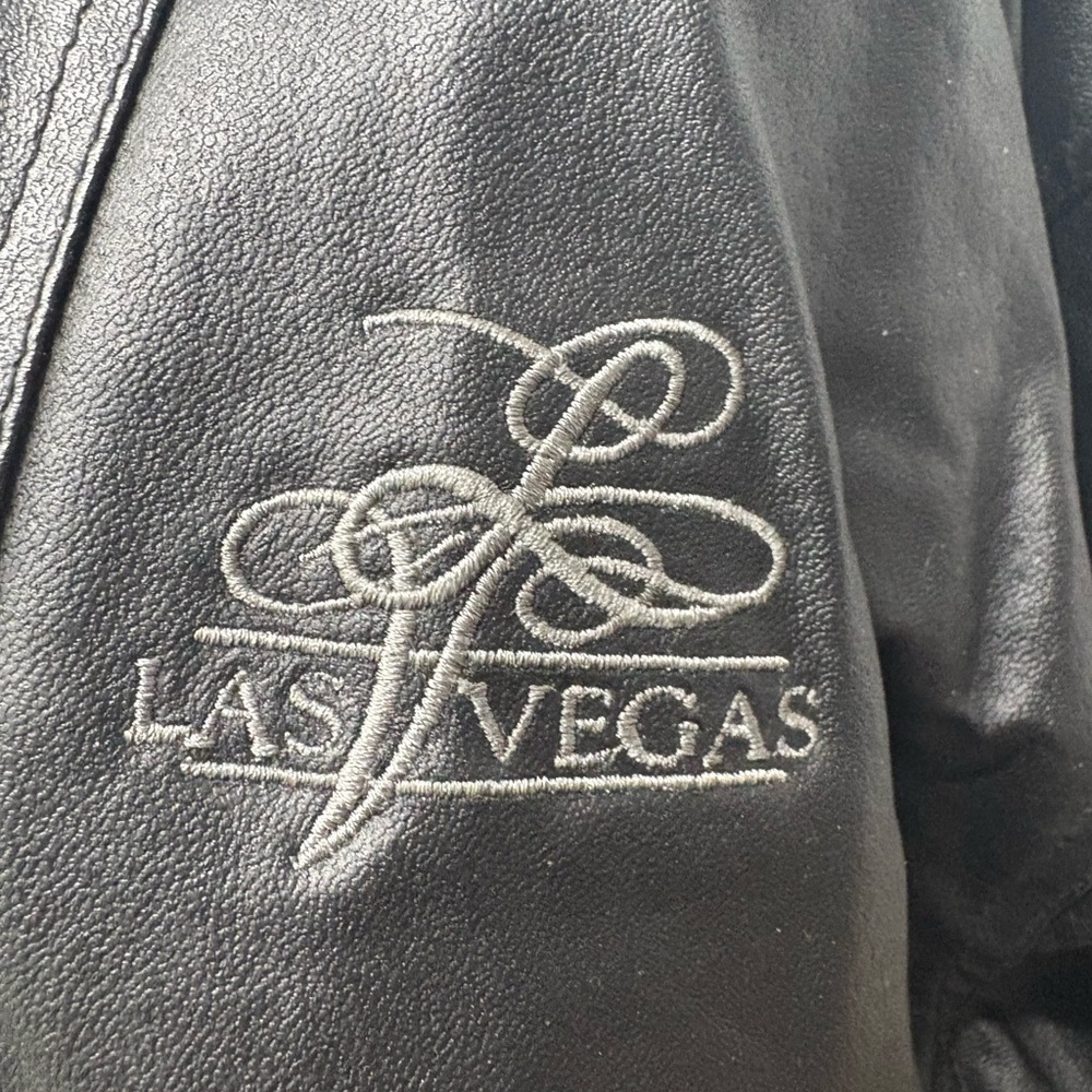 Vintage E.G. Collection Men's Black Leather Jacket with Las Vegas Logo - Picture 3 of 6